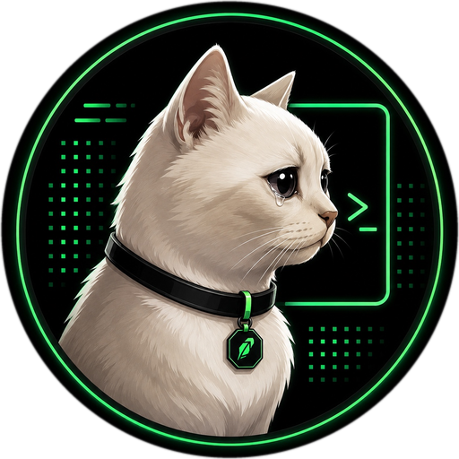 The cashcat.bot mascot: a cream cat in profile wearing a collar, against a terminal window.